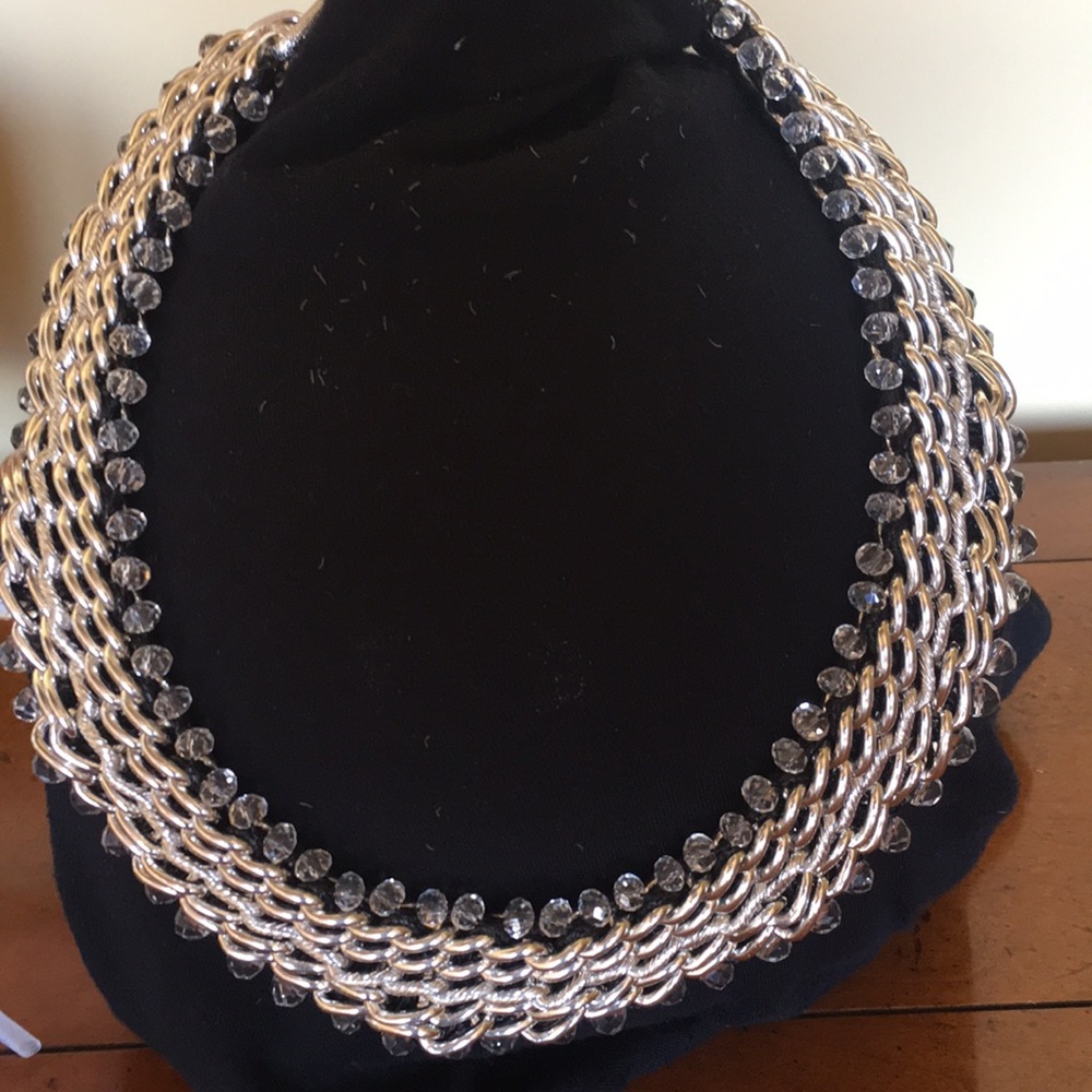 Silver bib statement necklace